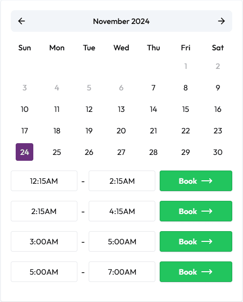 A React component for booking and scheduling available time slots with ease.